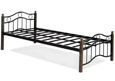 Single Size Black Metal Bed Frame with Decorative Headboard and Footboard