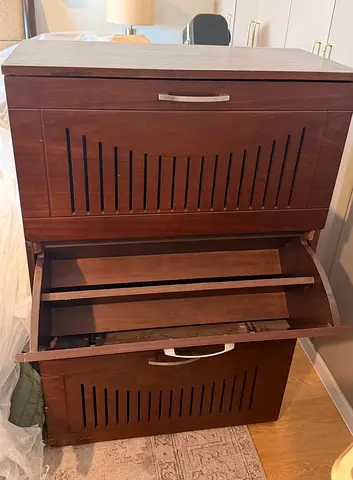 2 X Wooden 3-Tier Shoe Cabinet / Storage Unit - Dark Brown