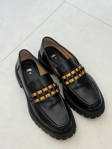 Black Leather Loafers,  Zara, Size 38EU