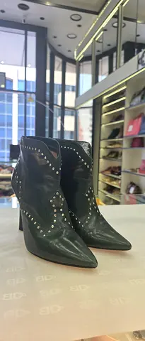 Black leather studded pointed ankle boots - size unknown, gently used