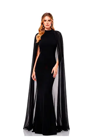 Elegant Black Cape Evening Gown - Size Not Specified
