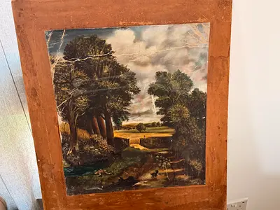 Vintage 1952 Oil Painting – English Countryside Landscape (After Constable's "The Cornfield")