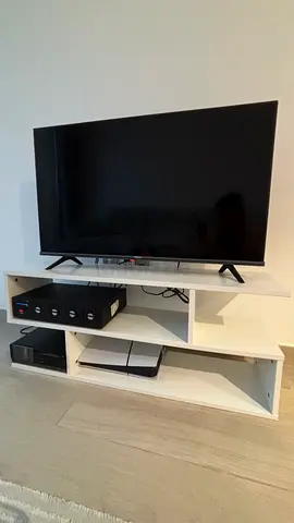Wooden S-Shaped TV stand table white