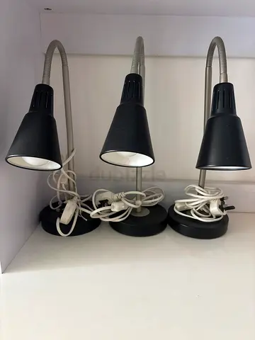 Set of 3 adjustable gooseneck desk lamps — black bases, working condition