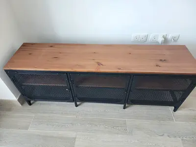 Wood Top Metal TV Stand / Console - Industrial Style