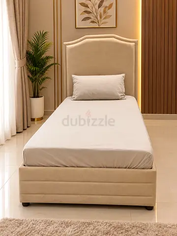 Modern Upholstered Single Bed Frame with Headboard