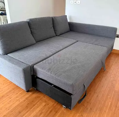 Grey L-shaped Sofa Bed with Pull-out Extension