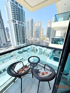 Full Marina View | Furnished 1BR | 2 Balconies | 4 Cheques