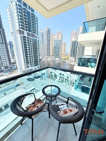 Full Marina View | Furnished 1BR | 2 Balconies | 4 Cheques