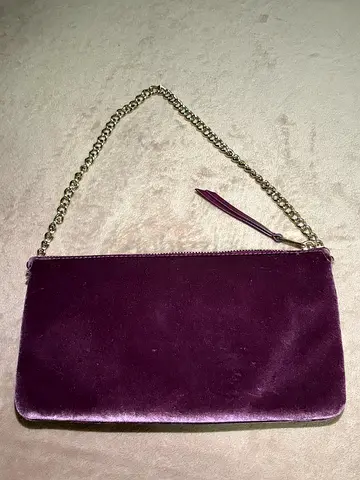 Purple Velvet Clutch Bag with Chain Strap