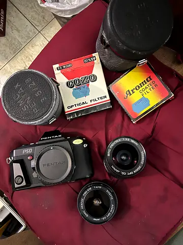 Pentax P50 mint condition ,Film SLR with 2Lenses, Flash and Accessories