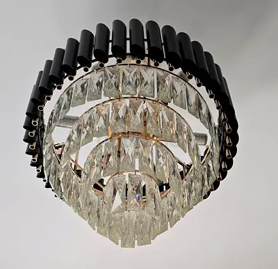 Modern Crystal Ceiling Chandelier with Black Accent Rings