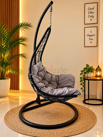 Black Hanging Egg Chair with Cushion — Very Good Condition