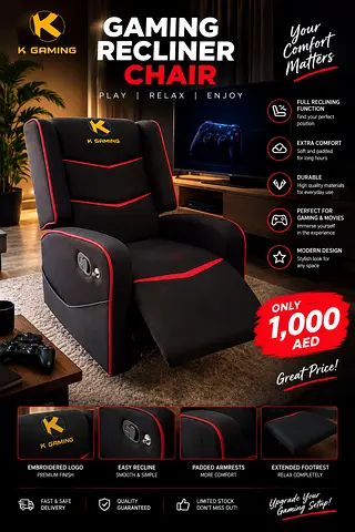 K GAMING Recliner Chair – Premium Comfort | Only 1,000 AED 🔥