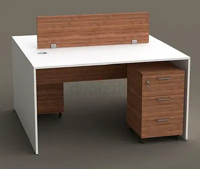 Double workstation desk with mobile 3-drawer pedestal and modesty panel Custom Made