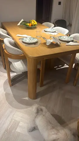 Solid Wood Dining Table Set with 8 Matching Chairs – Modern Design, Excellent Condition.