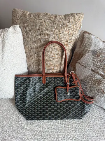 Brown trim patterned tote handbag - good condition