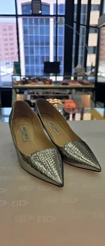 Silver Jimmy Choo pointed toe flats — used, good condition