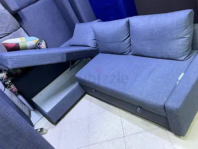 Grey L-Shaped Sofa Bed with Storage