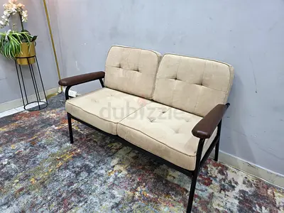 Mid-Century Modern 2-Seater Sofa with Metal Frame