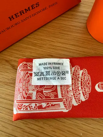 Authentic Hermès Silk Twilly Scarf - Orange/White (Made in France)