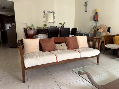 Wooden 3-Seater Sofa Frame with Cushions - Good Condition