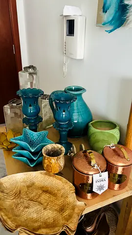 Assorted decorative ceramic & wooden home decor pieces - set of vases, bowls, jars