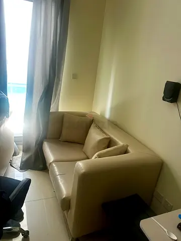 2 Pcs Cream Faux Leather 2-Seater Sofa