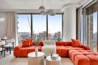 Large Modular Orange Velvet Sofa — Comfortable 5-Seater Sectional