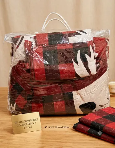 Deluxe Reversible 3-Piece Comforter Set - Red & Black Plaid