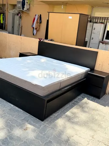 IKEA bed king size with mattress with two side table good condition for sale