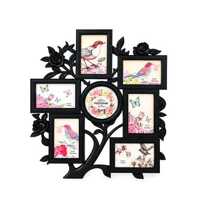 Roots & Memories Personalized Family Photo Frame - 7 Photos (Black Tree Design)