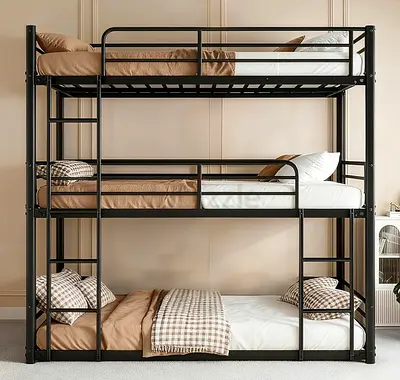 Sturdy Metal Triple Bunk Bed Frame - Black, Good Condition