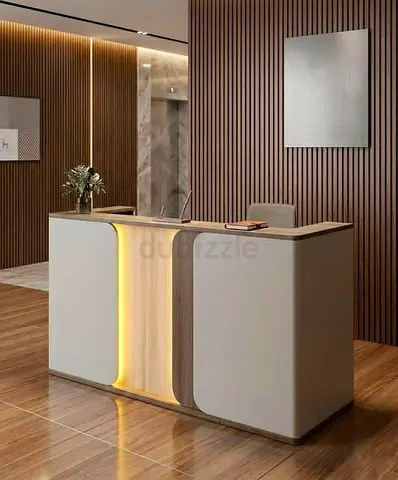 Modern Luxury Reception Desk | Office Front Counter with LED & Storage