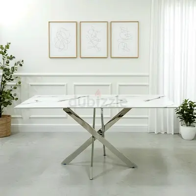 6 Seater Marble Effect Glass Dining Table – Davos Grey Marble Craft Large