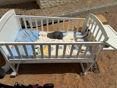 White Wooden Baby Crib / Bassinet on Wheels - Good Used Condition