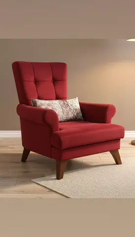 Comfortable Burgundy Accent Armchair with Wooden Legs