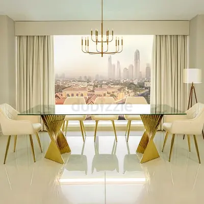 8 Seater Glass Dining Table – Sintra Gold