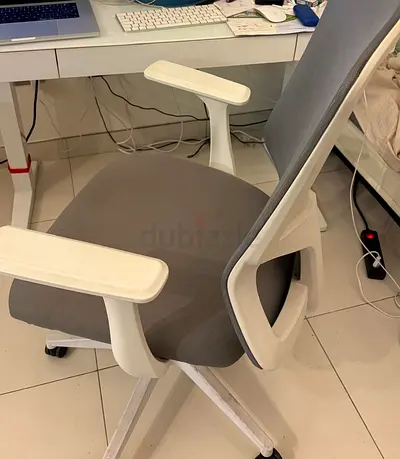 Office Desk Chair - White and Grey, Height Adjustable