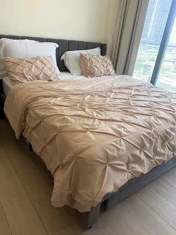 Modern Upholstered Bed Frame with Headboard and mattress - king sized light use