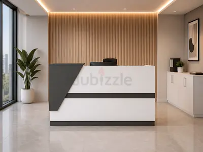 Modern White Reception Desk | Office Front Counter with 3-Drawer Pedestal