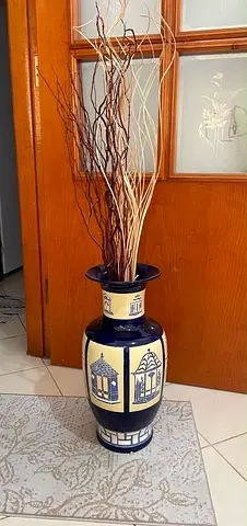 Tall Decorative Floor Vase with Dried Floral Arrangement
