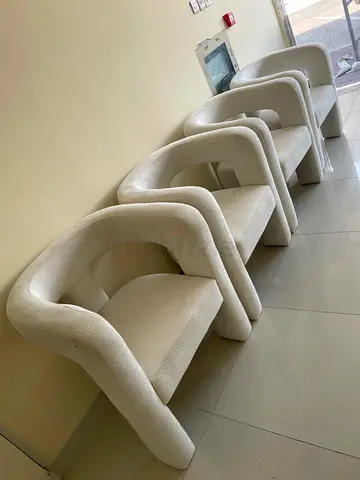 Set of 4 Curved Modern White Upholstered Dining Chairs or Office Chairs