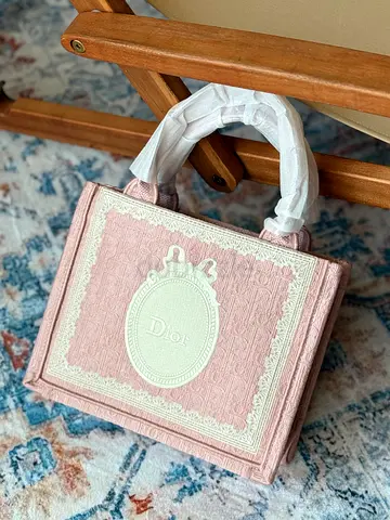 Light Pink Dior Book Tote (Small) - Embroidered Canvas Handbag