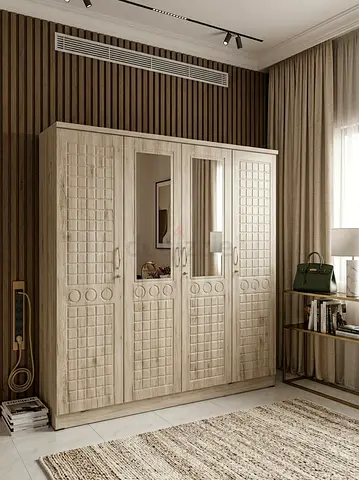 4-door wooden wardrobe with mirror