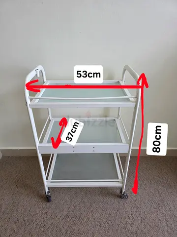 3-Tier Glass Trolley on Wheels with Lamp Holder