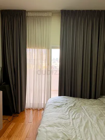 Grey blackout curtains with white sheer panel - set for bedroom 300x 355