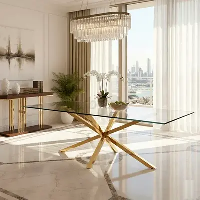 8 Seater Glass Dining Table – Davos Gold Extra Large