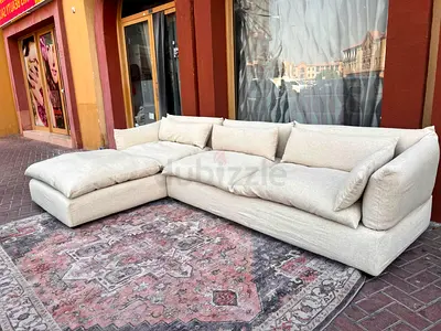 Comfortable Beige Marina Home feather 🪶 filled L Shape Sofa Beige