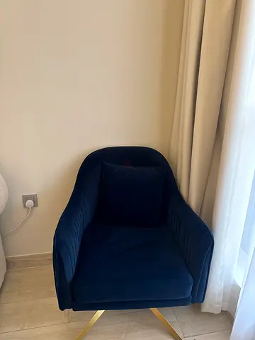 Modern Blue Velvet Armchair with Gold Legs